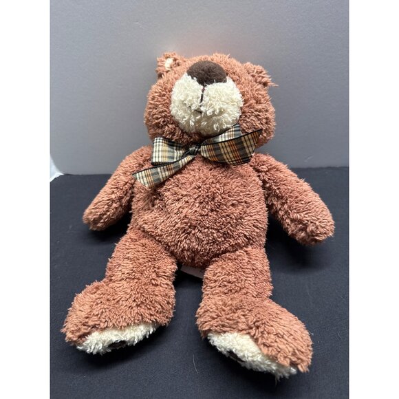 Goffa Int. Adorable Brown Plush Teddy Bear With Plaid Bow Tie For Children Ages - Picture 7 of 8